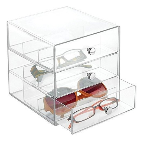 Interdesign Clarity Organizador Apilable De 2 Cajones Para Anteojos, 3 Gavetas, Transparente, 7 X 6.5 X 6.5 , 1