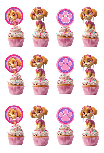 Pack 12 Toppers Para Cup Cake Skye Paw Patrol