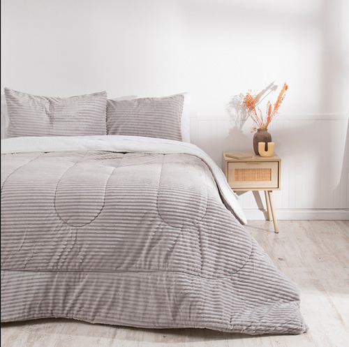 Plumón Coral Sherpa 2 Plazas Mashini Color Corduroy Gris