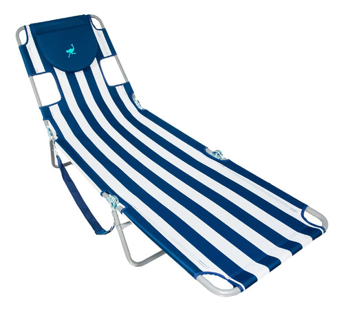 Silla De Playa Plegable De 3 Posiciones Ligera Y Resistente Azul Y Blanco