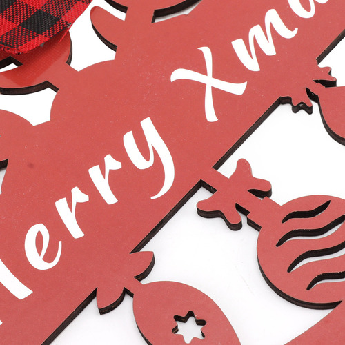 Cartel De Navidad De Madera Con Lazo De Lino
