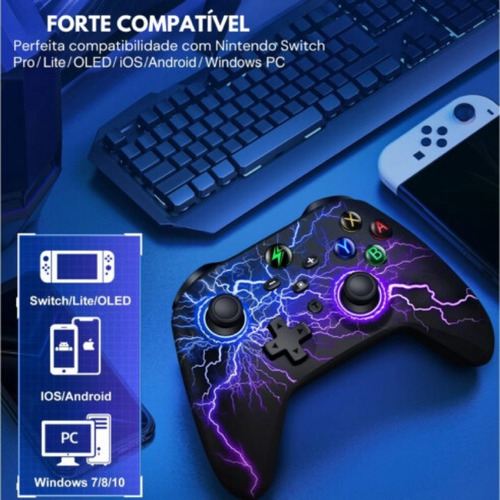 Controle Sem Fio Para Pc Nintendo Switch Android Ios Led Rgb Preto