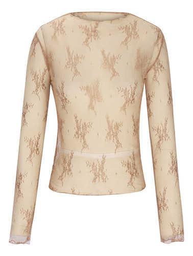 Blusa Casual Holgada De Encaje Con Cuello Redondo Y Manga La