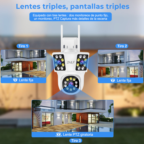 2nlf 12mp Cámara De Seguridad Exterior WiFi Inalambricas 3 Lentes 3 Pantallas Zoom Digital 10x Audio Bidireccional