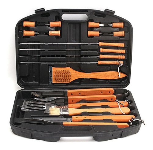 Imagen 1 de 10 de Set 18 Piezas Para Parrilladas Asador Bbq Utencilios Estuche