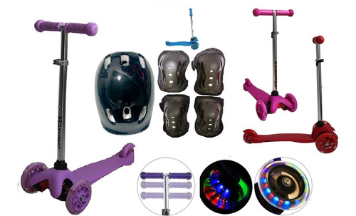 Scooter Ultra Con Luces 3 Ruedas Ajustable + Kit Proteccion