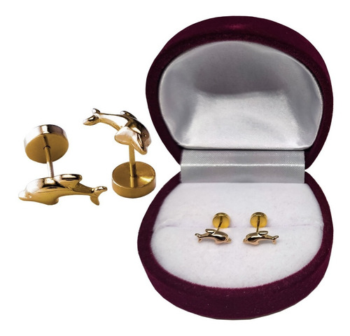 Imagen 5 de 5 de Aros Bebe Abridor Delfine Lamina Oro20k /yepchile