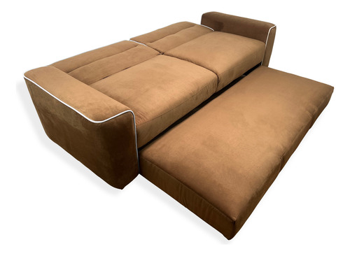 Sofá Cama Sillón Sala Hogar Minimalista 3 Posiciones Marrón Claro Liso