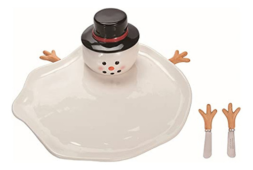 9.5-inch Ceramic Melted Snowman Serving Plate W/set Of ..
