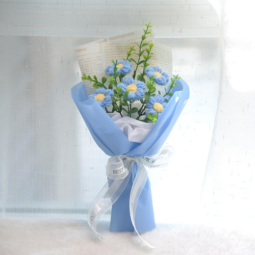 Ramo De Flores De Crochet Flowet Bouquet De Punto De Azul