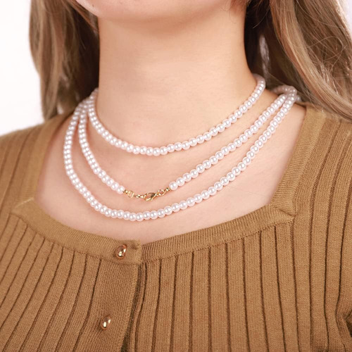 Xerling Gargantilla De Perlas De Imitación De Capas Largas,