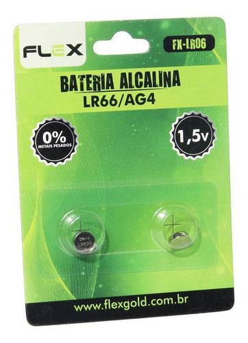 Pilha Alcalina Lr66 / Ag4 1.5v Blister Com 2 Pçs Flex Fxlr06