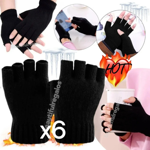 X6 Guantes Medio Dedo Cortos Hombre Mujer Unisex Invierno 