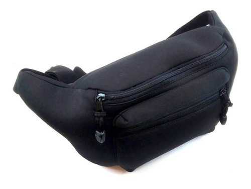 Imagen 1 de 10 de Riñonera Extra Grande Neoprene 2 Cierres Negra Impermeable