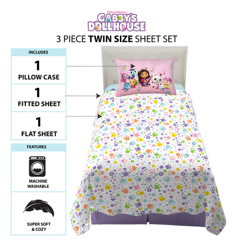 Set De Sabana Tamaño Individual Gabbys Dollhouse Gaby 3 Pz