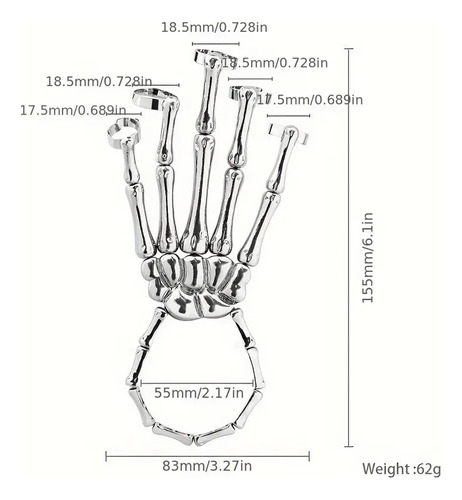 Pulsera Garra Esqueleto Engancha Todos Los Dedos Gótico Punk