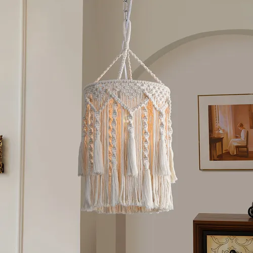 Lámpara Colgante Bohemia Hecha A Mano De Macramé Décor