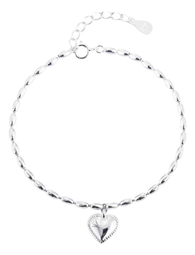 V Pulsera Grano De Arroz Corazón De Plata Esterlina