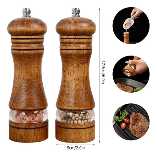 Juego De 2 Molinos De Pimienta De Madera De Sal Y Pimienta