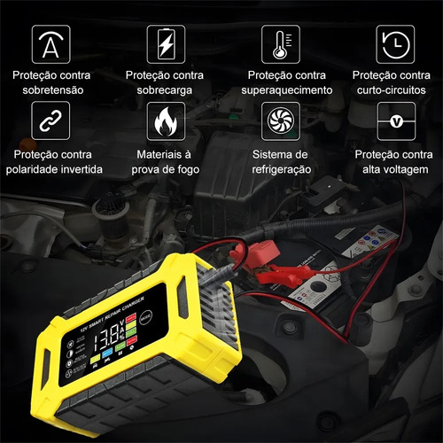Carregador Inteligente 12v 6a Para Baterias De Carro, Moto E Jet Ski - Recarga Rápida Com Sistema Antisobrecarga, Ideal Para Viagens Longas E Manutenção Preventiva