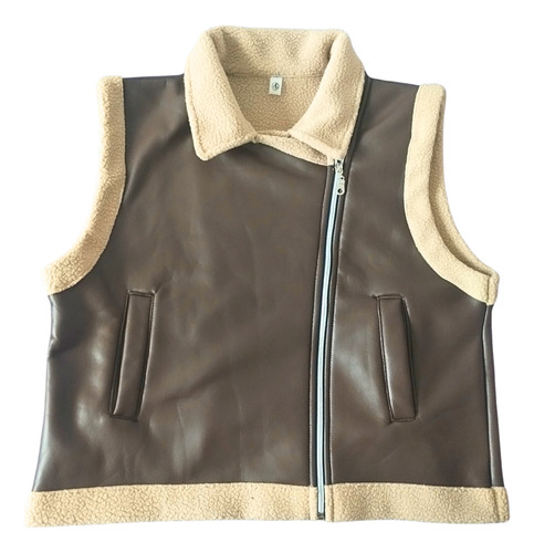 Chaleco Gamulán Eco Cuero Con Corderito Chaleco Mujer