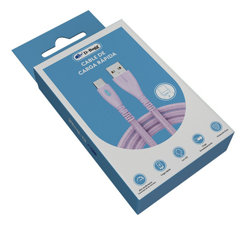 Cable Usb Trenzado De Nylon Carga Rápida Indicador Led Dbugg Lila