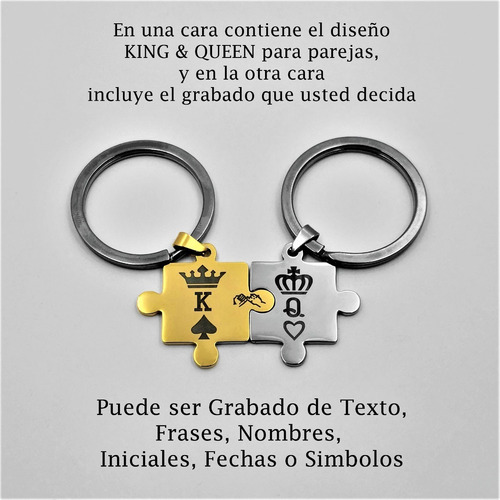 Imagen 3 de 7 de Par De Llaveros Rey Y Reina Grabado Láser Personalizado 1244