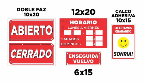 Cartel Horarios Abierto / Cerrado 10x20 Pack Kiosco Local