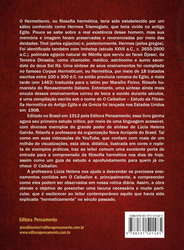 Para Entender O Caibalion: Não Aplica, De : Lucia Helena Galvão. Série Não Aplica, Vol. Não Aplica. Editora Pensamento, Capa Mole, Edição Não Aplica Em Português, 2021
