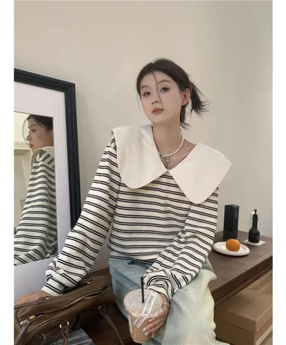 Sudadera De Manga Larga Con Cuello De Muñeca A Rayas