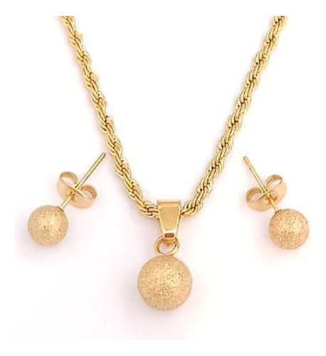 Conjunto Dije Bola Acero Dorado Ionizado + Cadena + Aros 