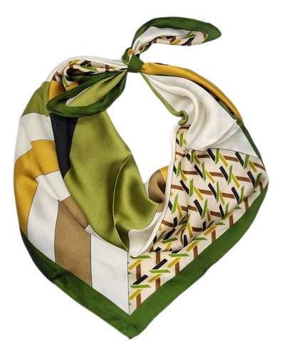 Pañuelos De Seda Gatito Dama 70x70 Cm Varios Diseños Verde Musgo Seda Silk N/a