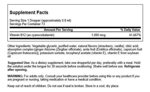 Líquido Sublingual Vitamina B-12 Swanson 1000 Mcg 59 Ml