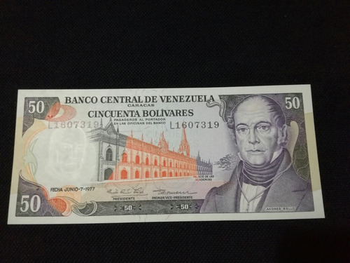 Billete 50 Bolivares 1977 Sin Circular Serial L 