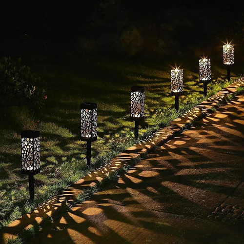 Pack X8 Jardín Exterior Focos Luces Solares Estacas Tallado Negro