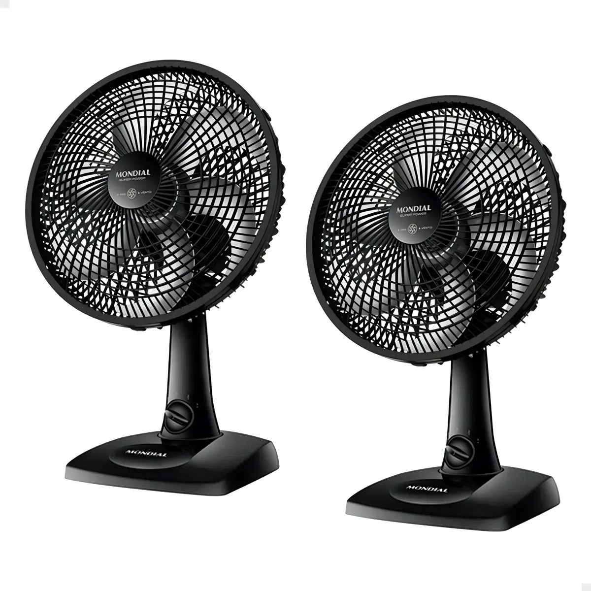 Kit 2 Ventiladores Mesa Mondial 30cm 6 Pás Vsp-30-b Silencioso Oscilante Preto Resistente Pás Estrutura Plástico 3 Velocidades