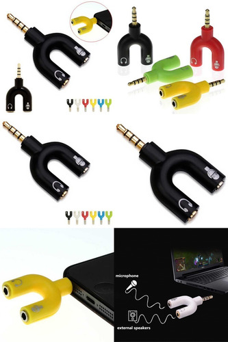 Imagen 4 de 5 de Adaptador Splitter Audio Microfono 2 A 1 Cel Laptop Ps4