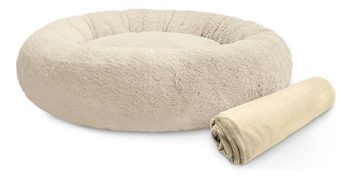 Kit Caminha G Cães E Gatos Pelucia Macia Manta Cobertor Cor Baunilha Com Doce De Leite Desenho Liso