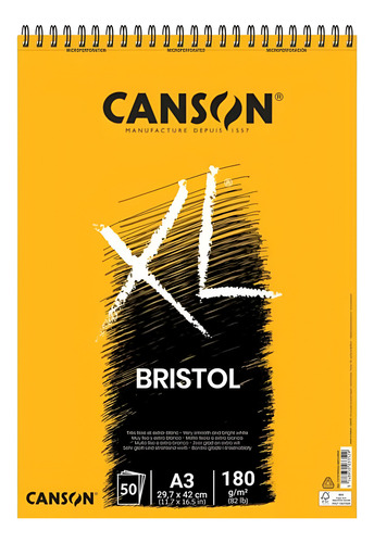 Bloco De Papel Xl Bristol A3 Canson 180g 50 Folhas
