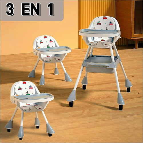 Ajustable Silla Alta Periquera Para Bebé Con Bandeja Silla Para Bebe 3 En 1 Gris