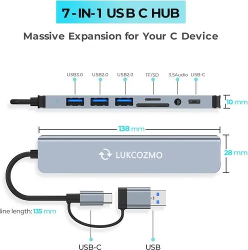 Lukcozmo Hub Usb-c 7en1 Extensor Y Splitter Usb
