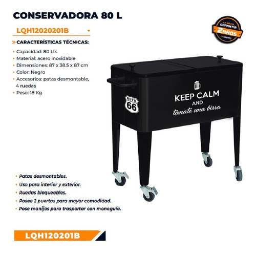 Conservadora Térmica 80 Litros Acero Inox Lusqtoff Negra