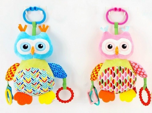 Imagen 1 de 2 de Sonajero Peluche Lechuza Con Aros Mordillos Bebé Cuna Coche