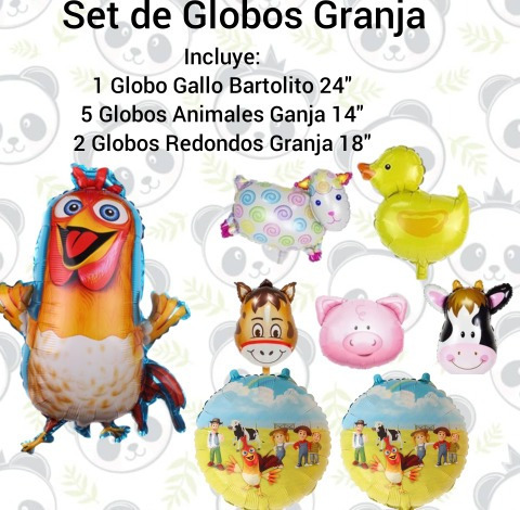 Set 8 Globos Decoración Cumpleaños Granja Gallo Bartolito 