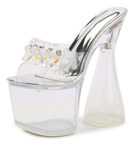 Sandalias De Tacón Alto De Cristal Transparente Para Mujer 1