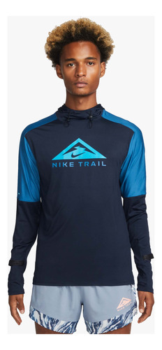 Polera Sudadera Nike Dri-fit Trail Blue Running Cod Dm4743