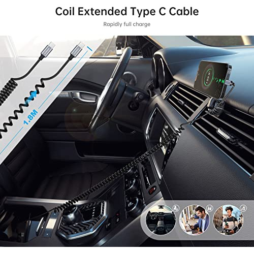 Cable Usb C En Espiral Aceyoon, Retráctil Usb Tipo C Para Co