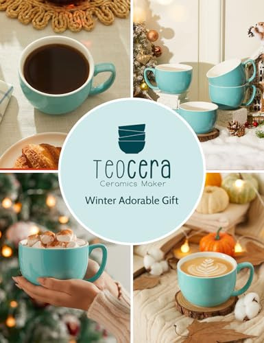 Juego De 4 Tazas De Café De Cerámica Color Turquesa Teocera,
