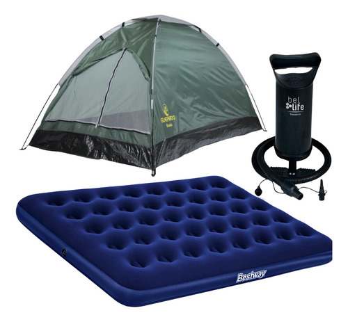 Kit Camping Colchão Casal Com Inflador + Barraca 2 Pessoas