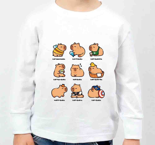 Remera Capibara Manga Larga Algodón Peinado Infantil